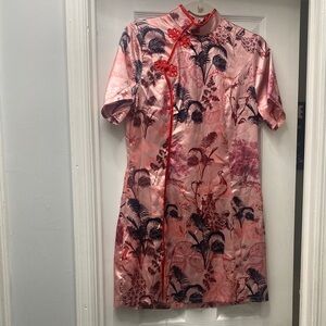 Pink and Red Floral Cheongsam Dress